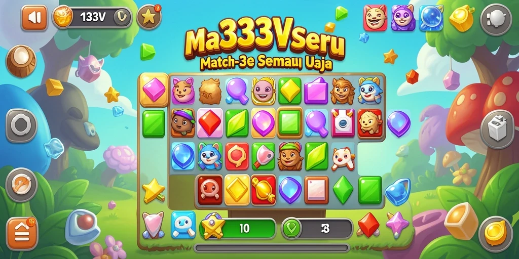 Tangkapan layar dari gameplay seru 333V menunjukkan momen mencocokkan permata.
