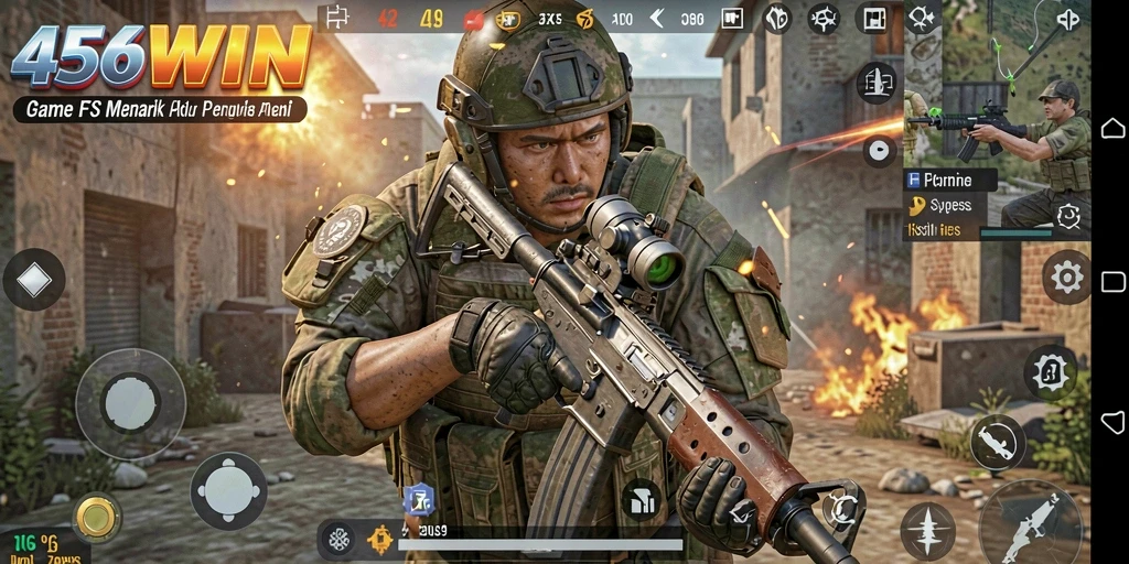 Tangkapan layar 456WIN menunjukkan aksi intens dalam gameplay FPS.