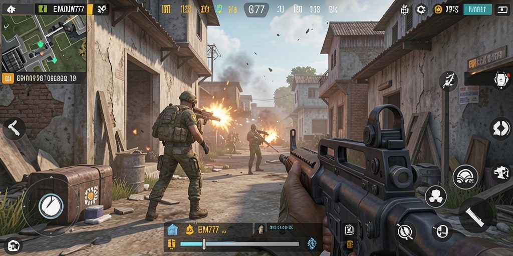 Tampilan gameplay seru dalam pertempuran FPS di EMON777.