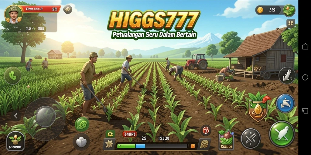 Tangkapan layar HIGGS777 menunjukkan aktivitas bertani yang seru dan interaktif.