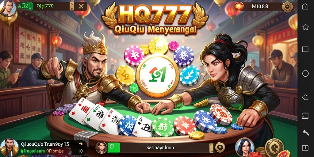 Tampilan gameplay HQ777 dalam suasana QiuQiu yang seru.