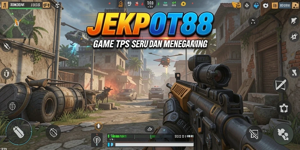 Screenshot JEKPOT88 menampilkan aksi tembak-menembak seru di dalam permainan TPS.