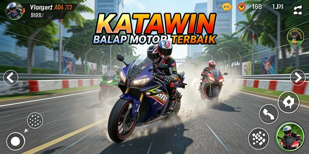 Screenshot gameplay KATAWIN yang menampilkan balapan motor seru.