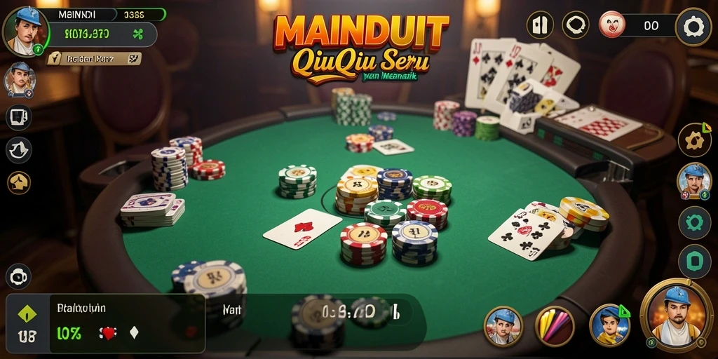 Screenshot gameplay QiuQiu MAINDUIT dengan tampilan kartu yang menarik.