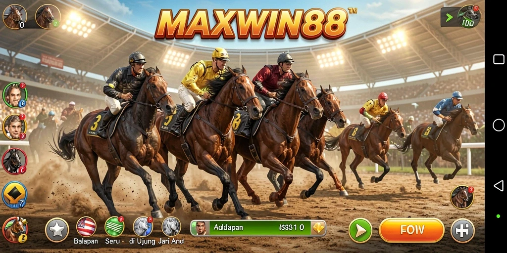 Tampilan gameplay <strong>MAXWIN88</strong> yang mendebarkan dan penuh aksi balapan.