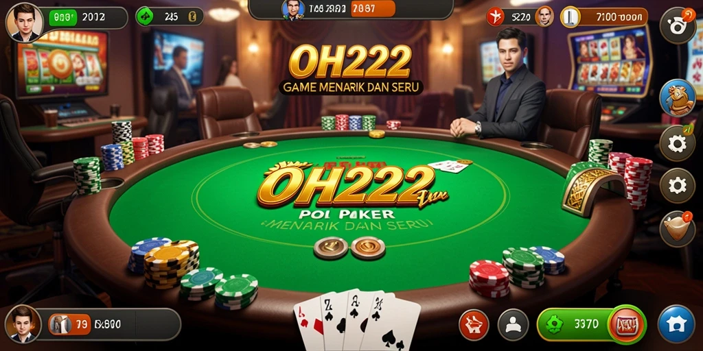 Tampilan antarmuka permainan poker yang menarik dan interaktif.