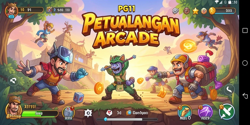 Screenshot PG11 menampilkan aksi gameplay Arcade yang dinamis dan penuh warna.