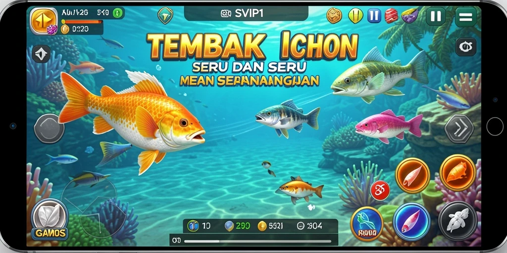 Screenshot gameplay SVIP1 menampilkan serunya menembak ikan.