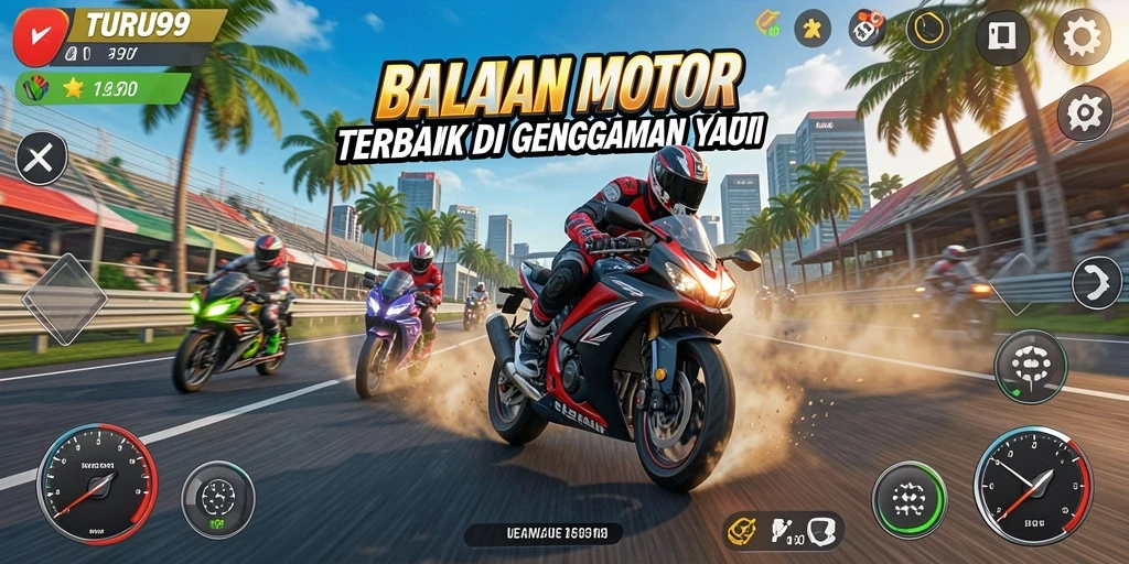 Tampilan screenshot TURU99 dengan aksi balapan motor yang mendebarkan.
