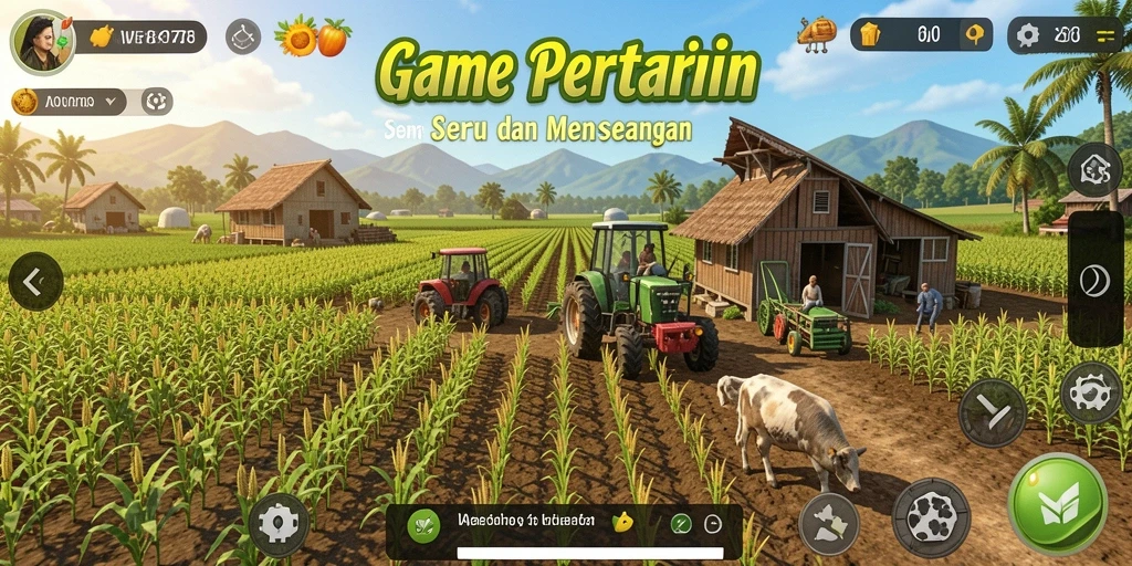 Tangkapan layar gameplay WE878 menampilkan aktivitas bertani yang menyenangkan.
