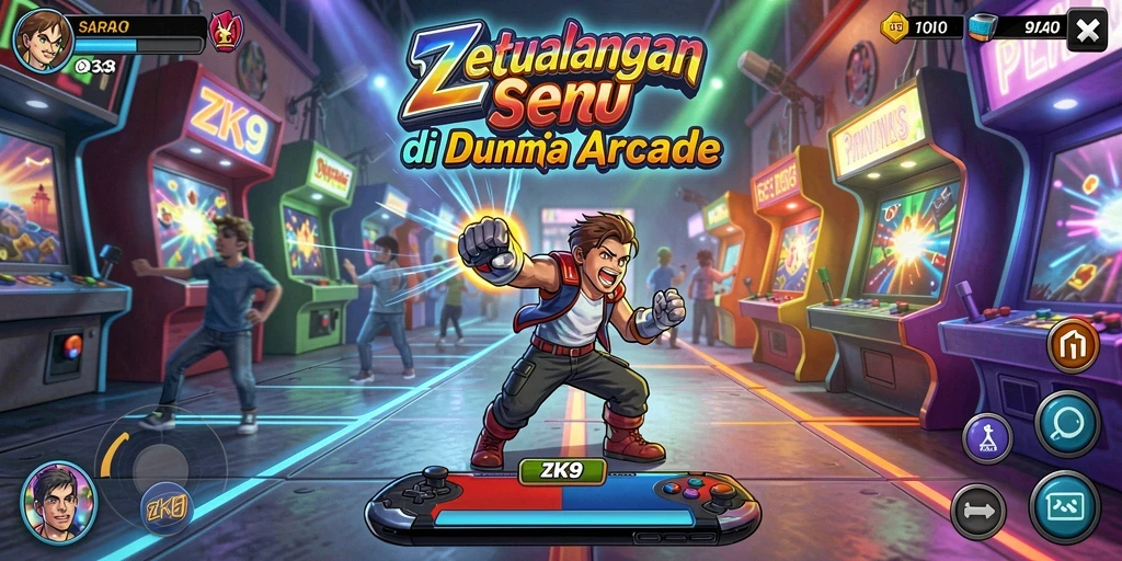 Screenshot ZK9 menampilkan karakter beraksi dalam tantangan Arcade.